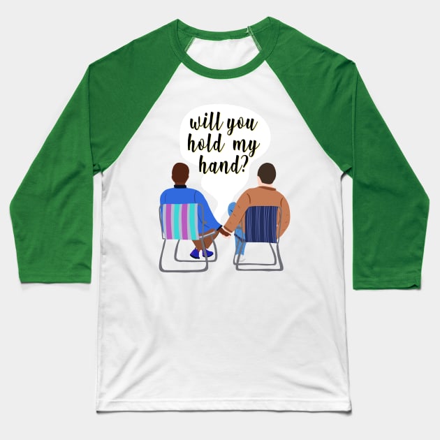 Eric and Adam Holding Hands Baseball T-Shirt by byebyesally